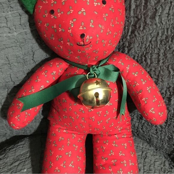 VTG Red Teddy Bear With Jingle Bell - Picture 5 of 9